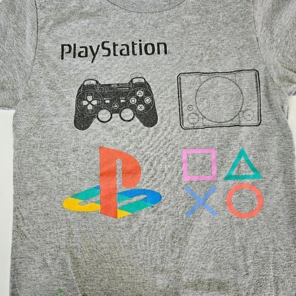 Sony PlayStation Boys Logo Console Grey Graphic Short Sleeve T-Shirt Top M